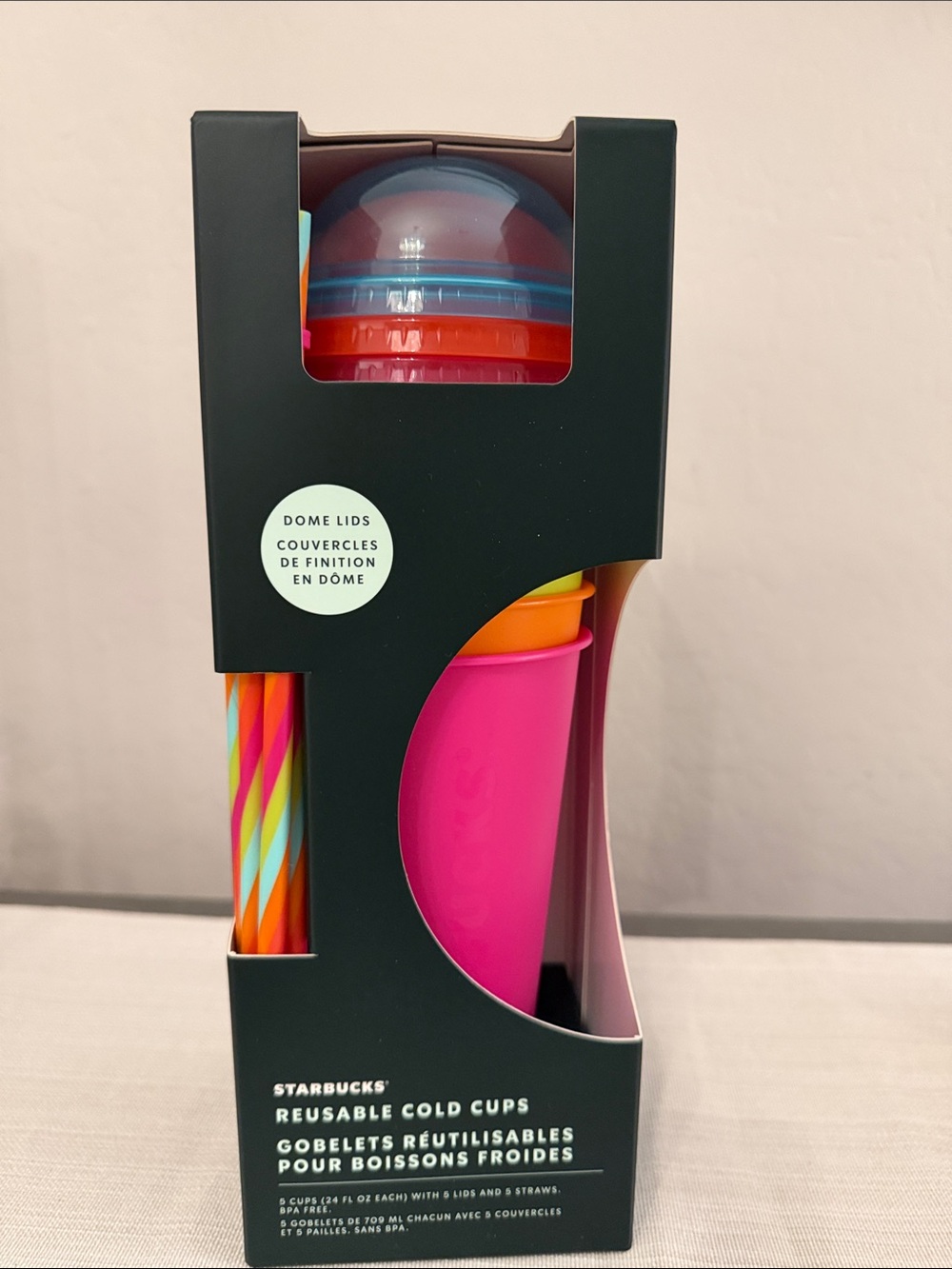 Starbucks Reusable Cold Cups - Hot Pink with Multicolor Accents NEW IN BOX